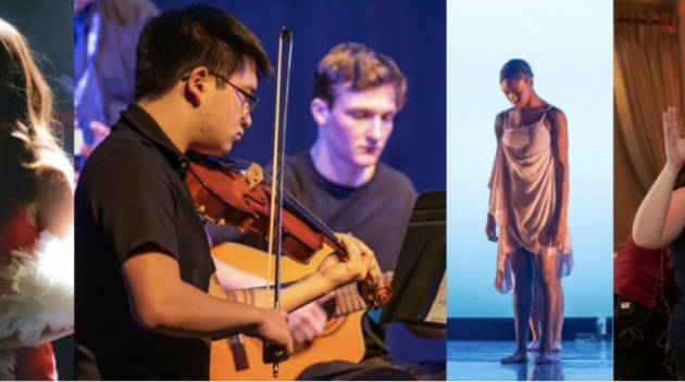 Four images of students performing